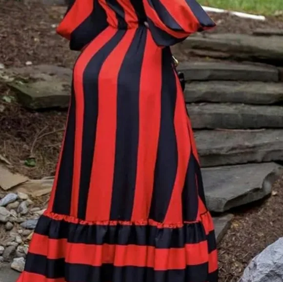 NWOT Red black stripe Maxi dress One Size - Picture 2 of 2